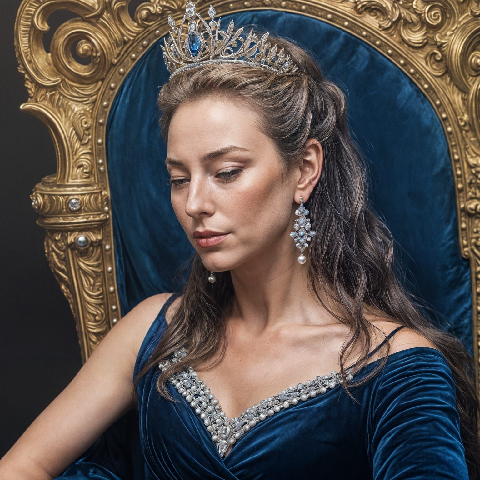 Young Queen in Velvet Dress with Diamond Tiara