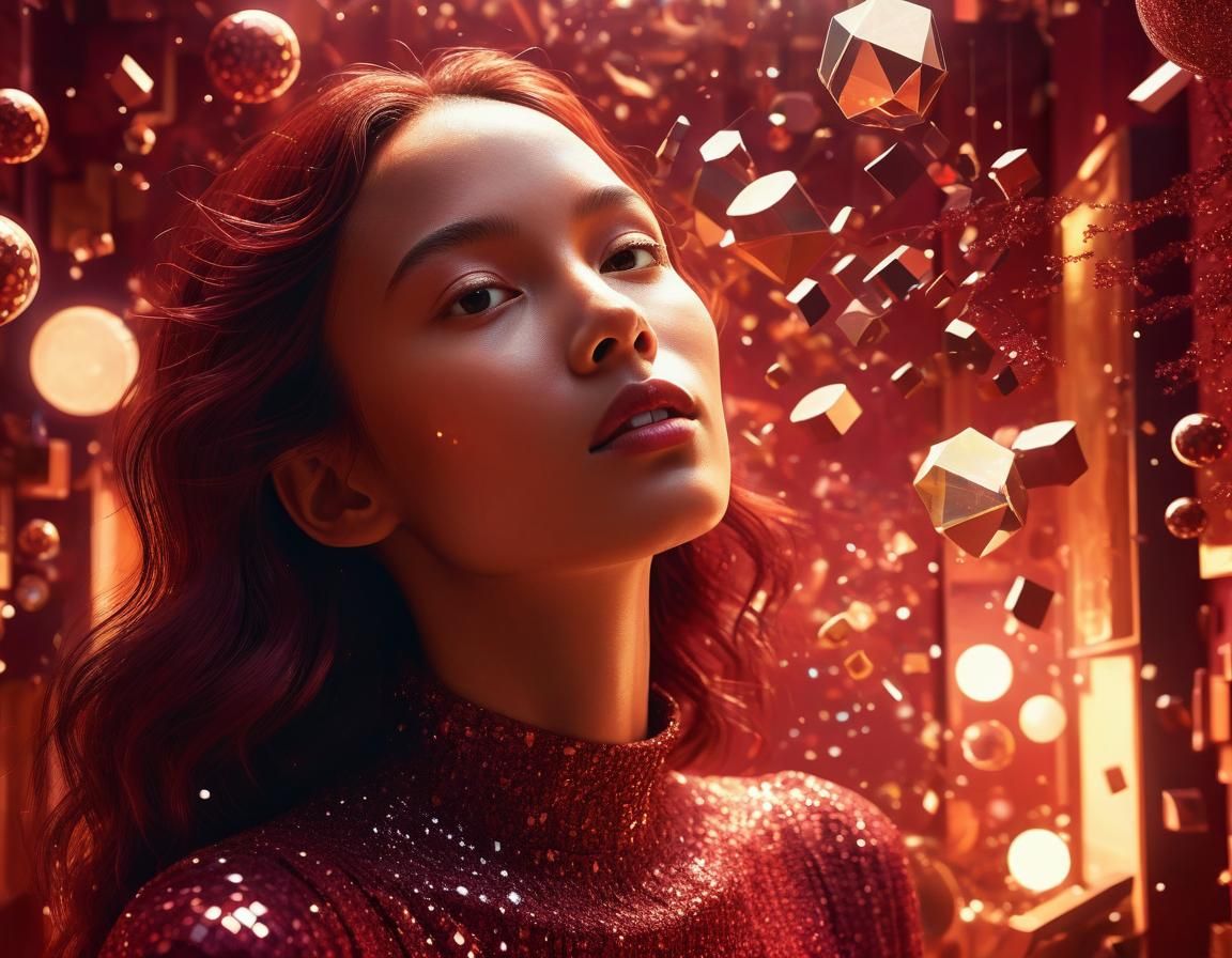 Woman Surrounded by Magical Objects in Cubist Style