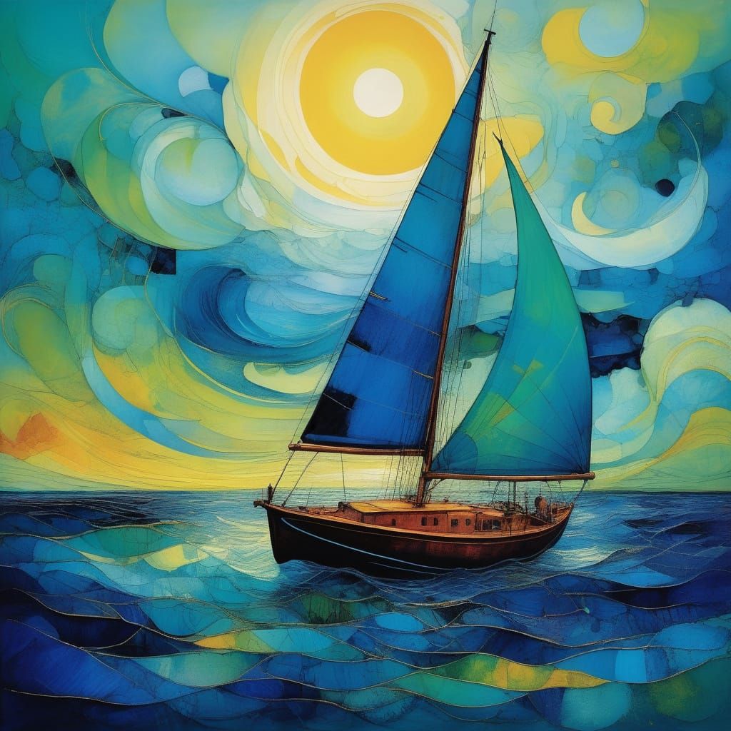 Vibrant Abstract Seascape with Sailboat
