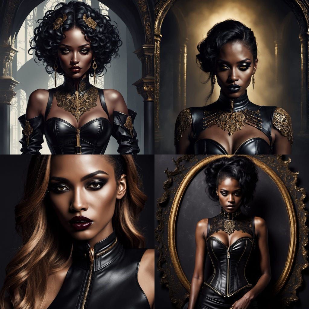 Sultry Ebony Goddess in Cyberpunk Leather Corset