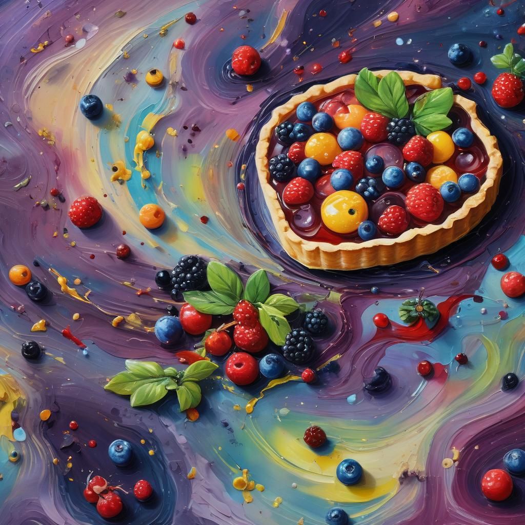 Whimsical Fruit Still Life in Neo-Impressionist Style