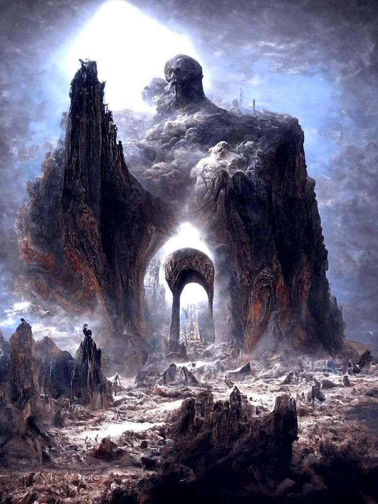 Epic Dark Fantasy Scene Inspired by Beksiński and Doré