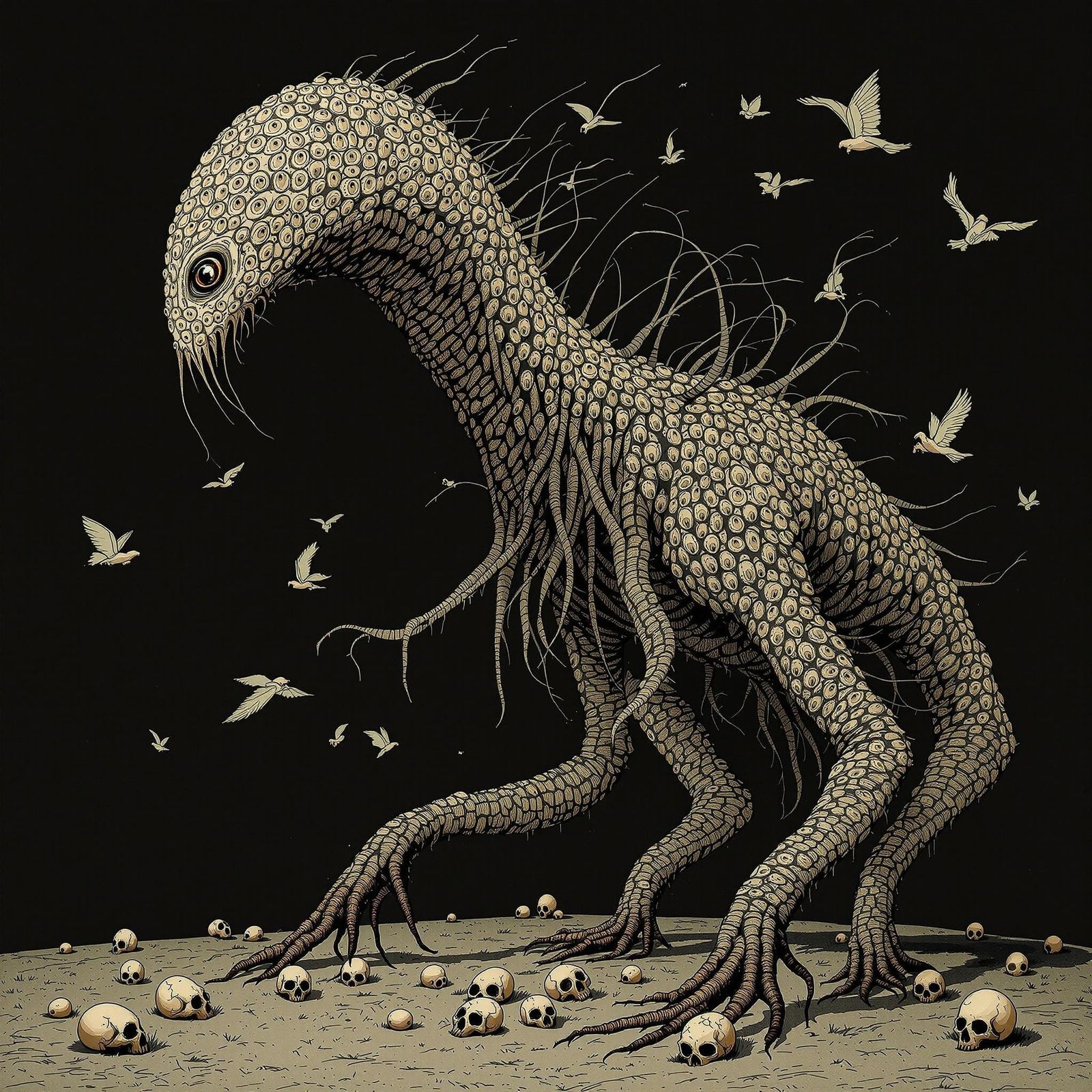 Surreal Fantasy Creature with Elongated Neck and Ovoid Haida...