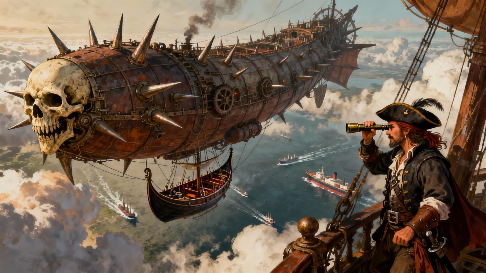 Pirate Dirigible Airship in Steampunk Fantasy Art Style