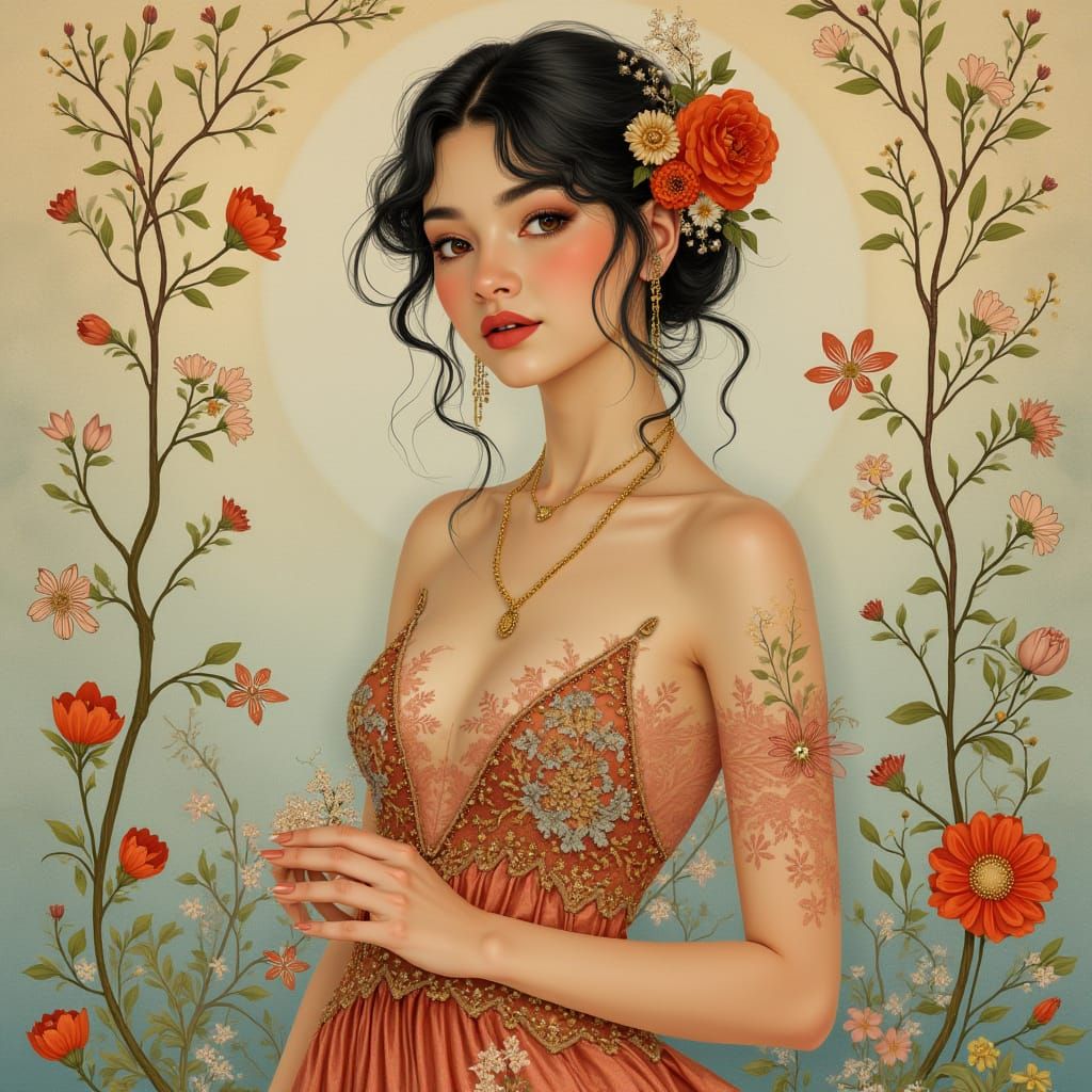 Elegant Female Portrait in Art Nouveau Style