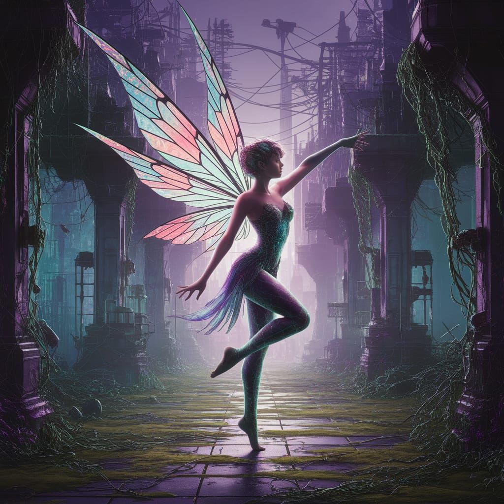 Fairy Dances in Cyberpunk City Ruins