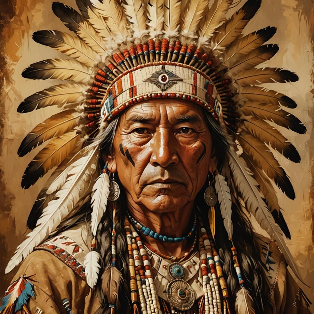Pottawatomi Nation Portrait in 19th Century Realism Style