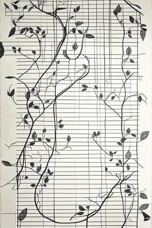 Complex Graphic Score Blending Art and Instruction