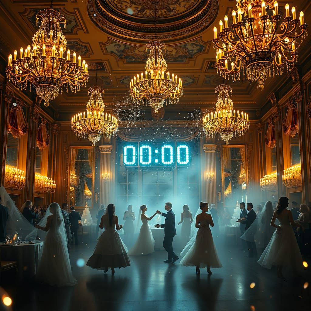 Ethereal Victorian Ballroom: Ghostly Waltz Under Gilded Chan...