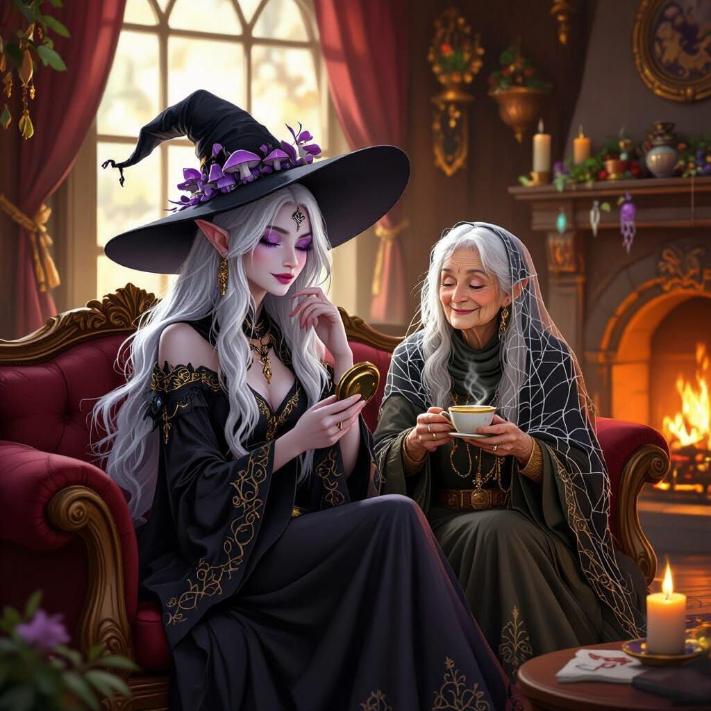 Cozy Elven Living Room with Druid and Grandmother