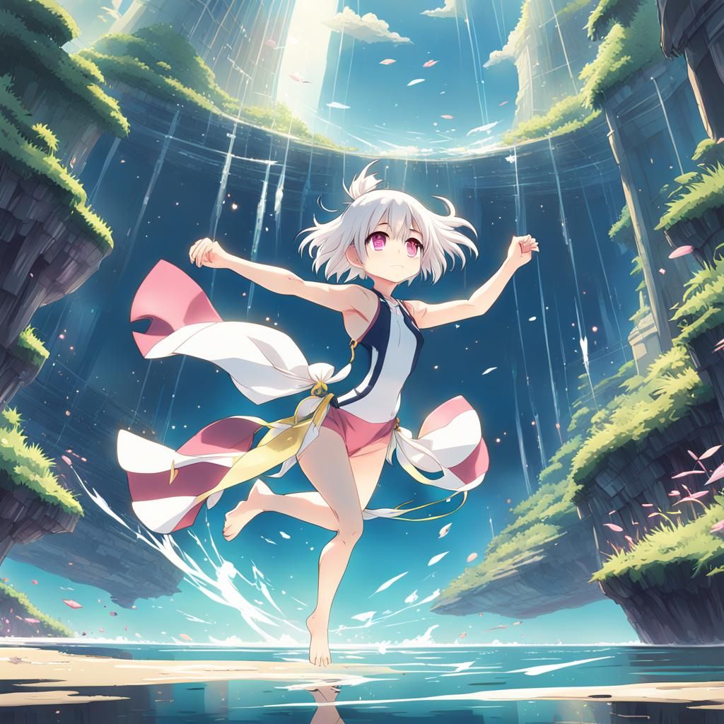 Chibi Anime Girl in Swimsuit, Digital Art