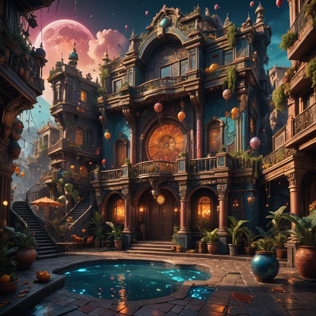 Psychedelic Disco House: Detailed Matte Painting