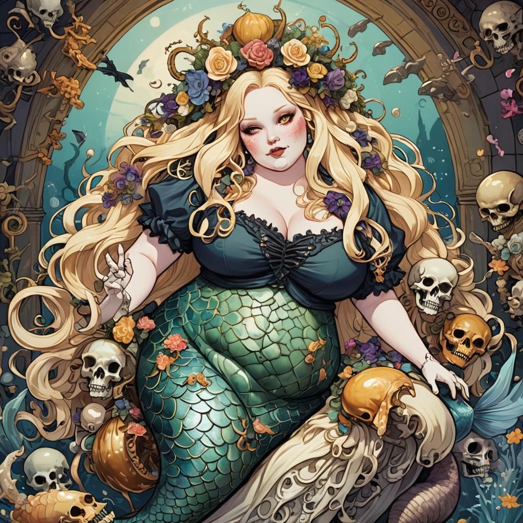 Glamorous Mermaid Combing Hair in Dystopian Setting