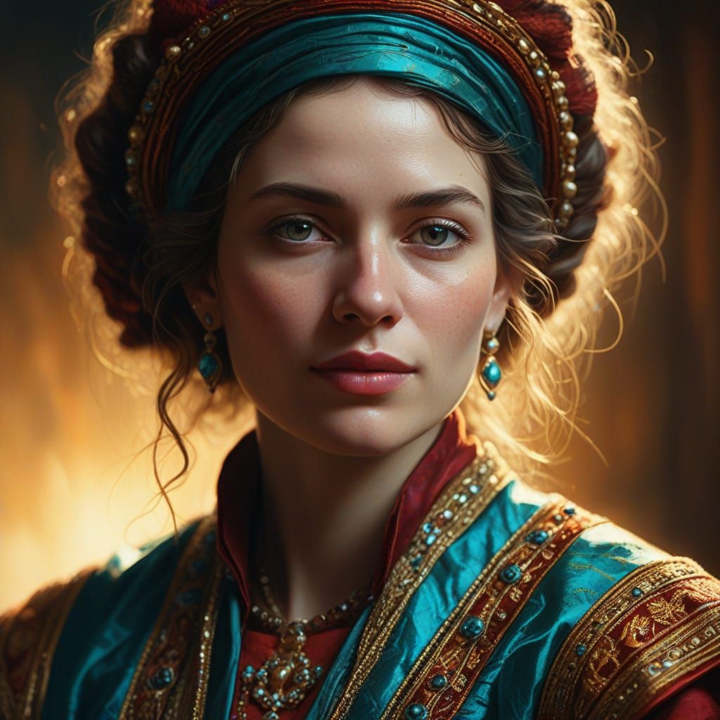 Woman in Oil Painting with Rembrandt Lighting