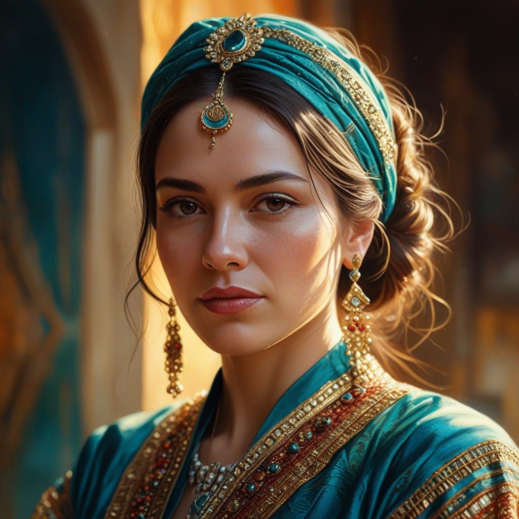 Woman in Intricate Clothing: Hyper-Realistic Oil Painting