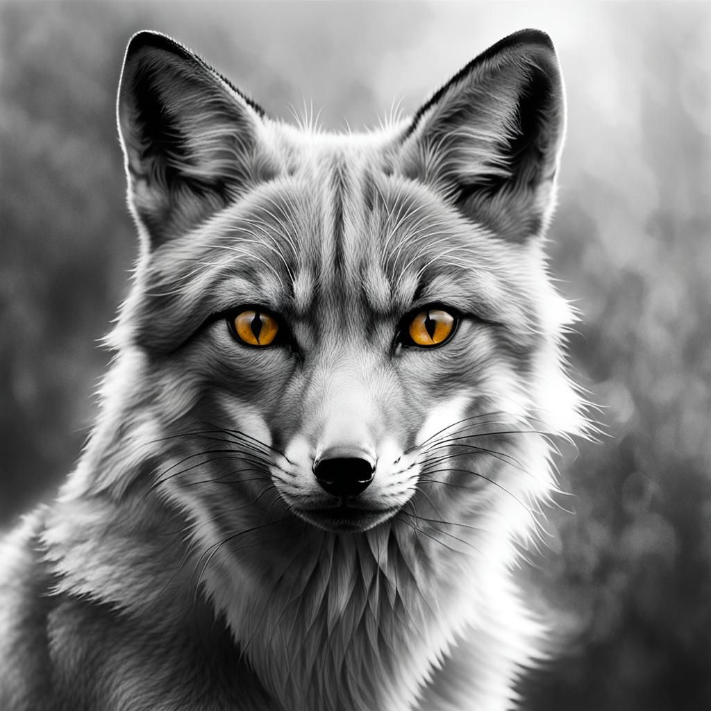 Monochrome Grey Fox Double Exposure in Forest