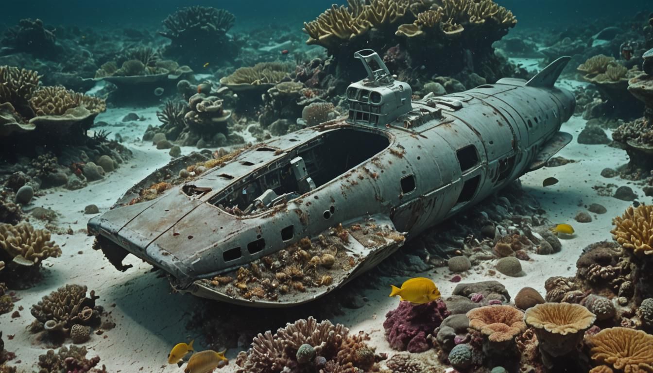 Enterprise Spaceship Wreck Entwined with Coral Reef in Cinem...