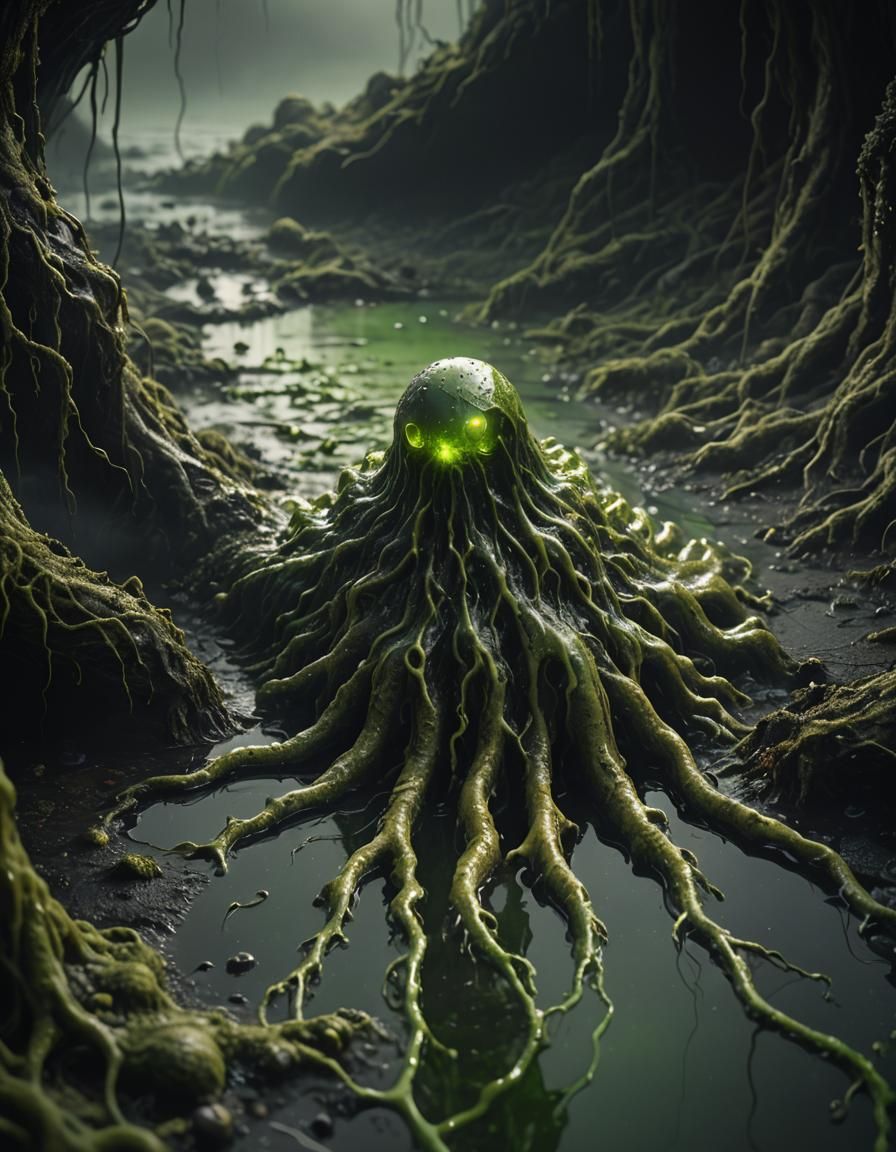 Person-Shaped Ooze in Dark, Misty Environment