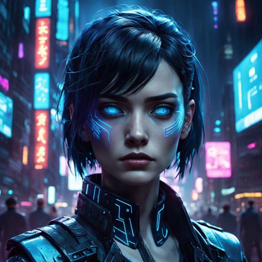 Cyberpunk Hacker Goddess in Neon-Lit Metropolis