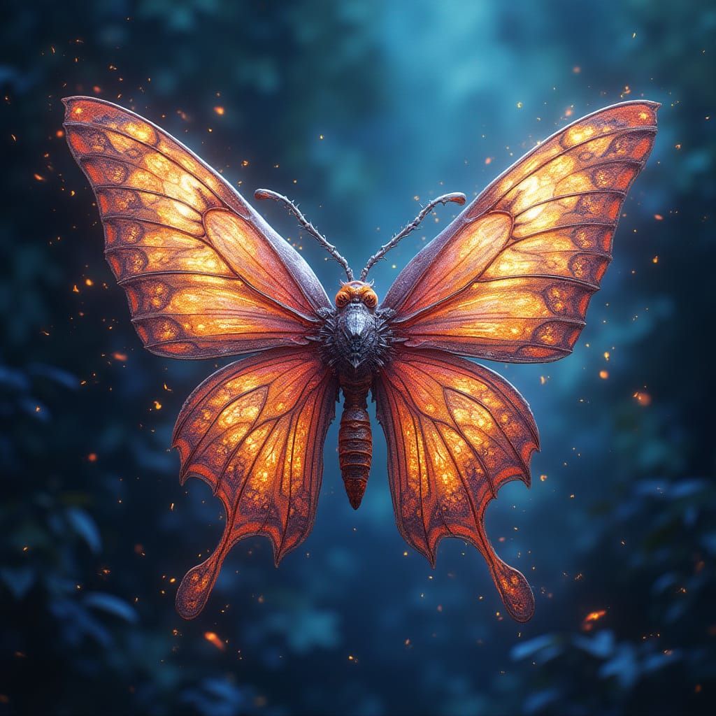 Luminous Fractal Moth in Fantasy Atmosphere