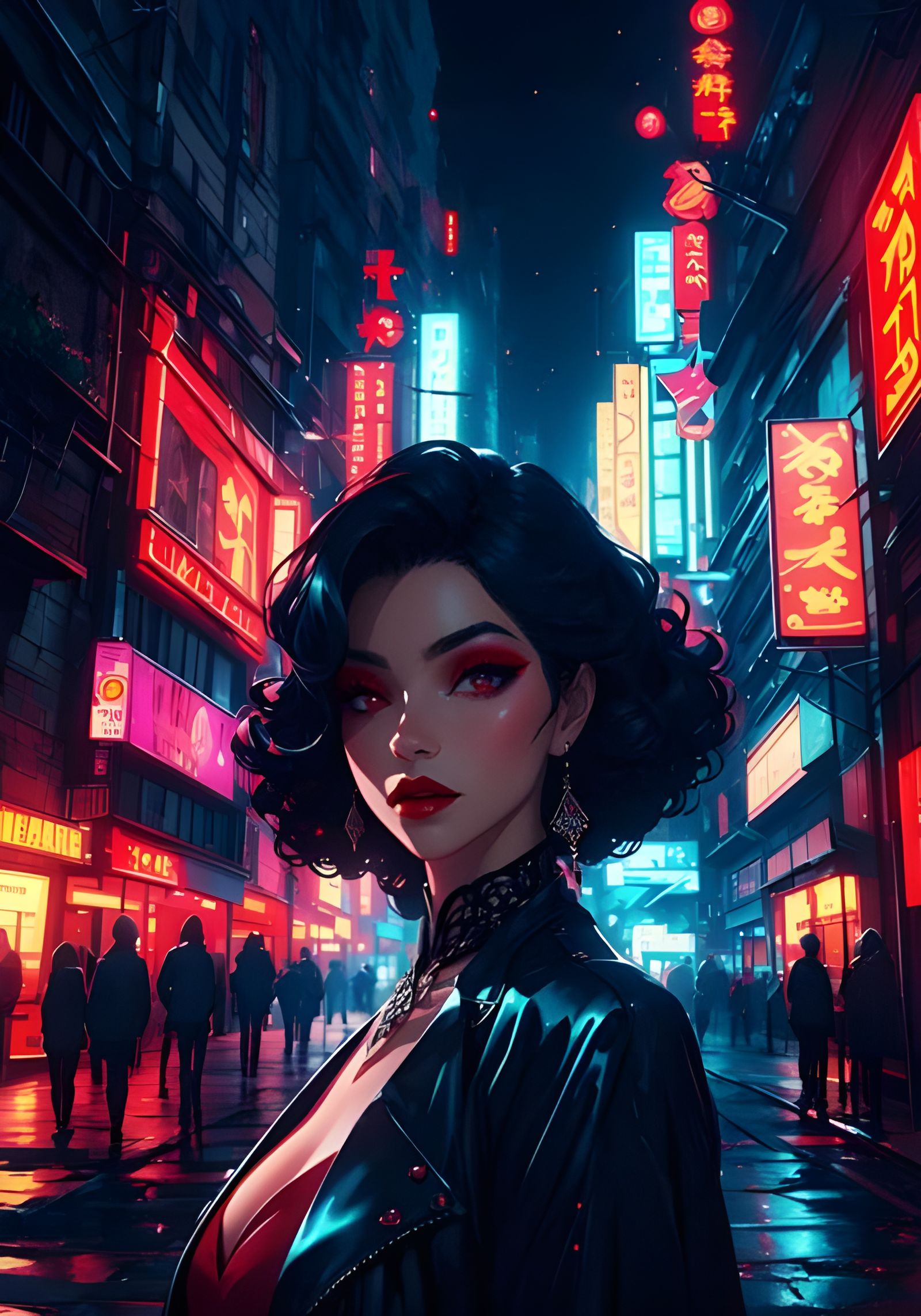 Woman in Glittery Red Dress at Night