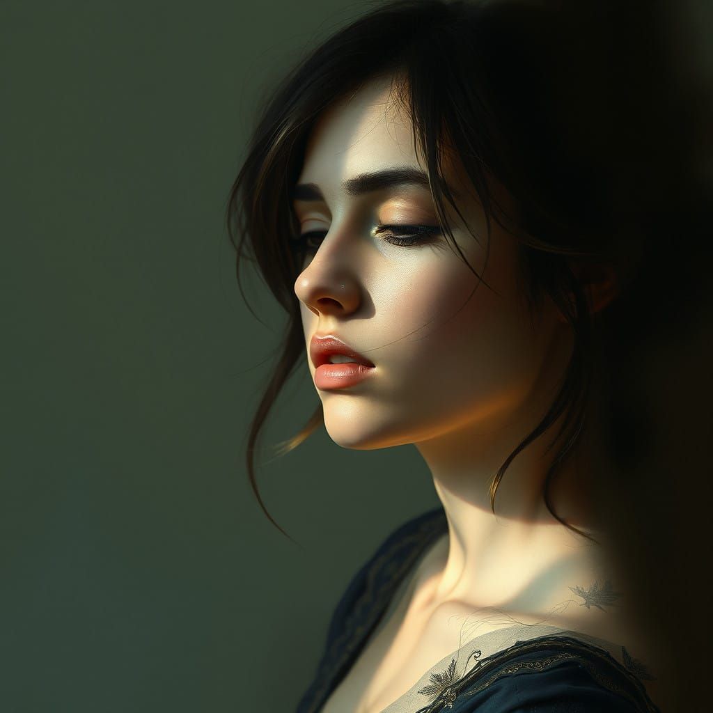 Enigmatic Woman Lost in Dreamlike Reverie