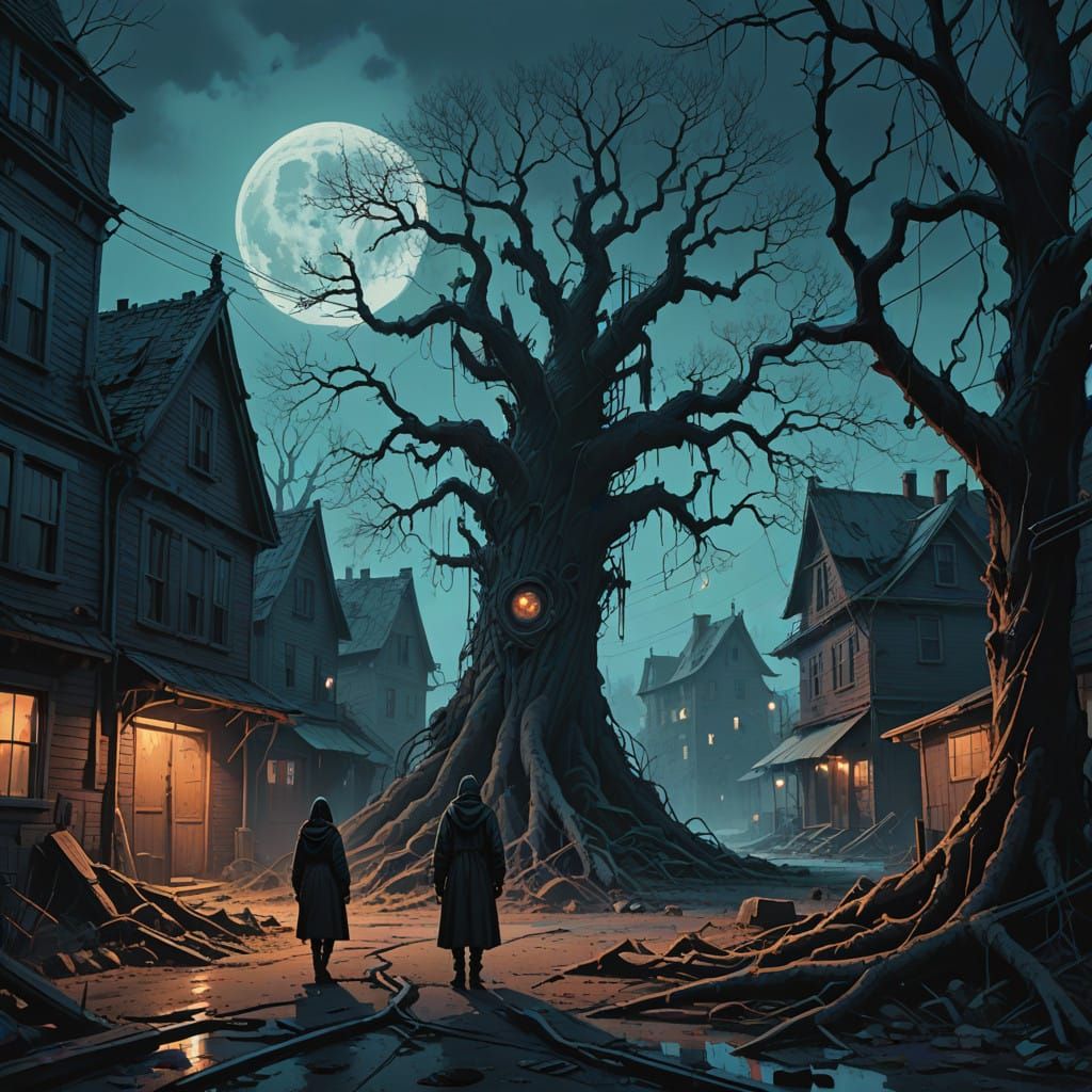 Gothic Billie Eilish in Dark, Twisted Cityscape