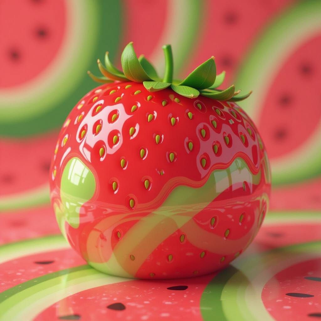 Strawberry-Watermelon Blob Hybrid in Digital Art Style