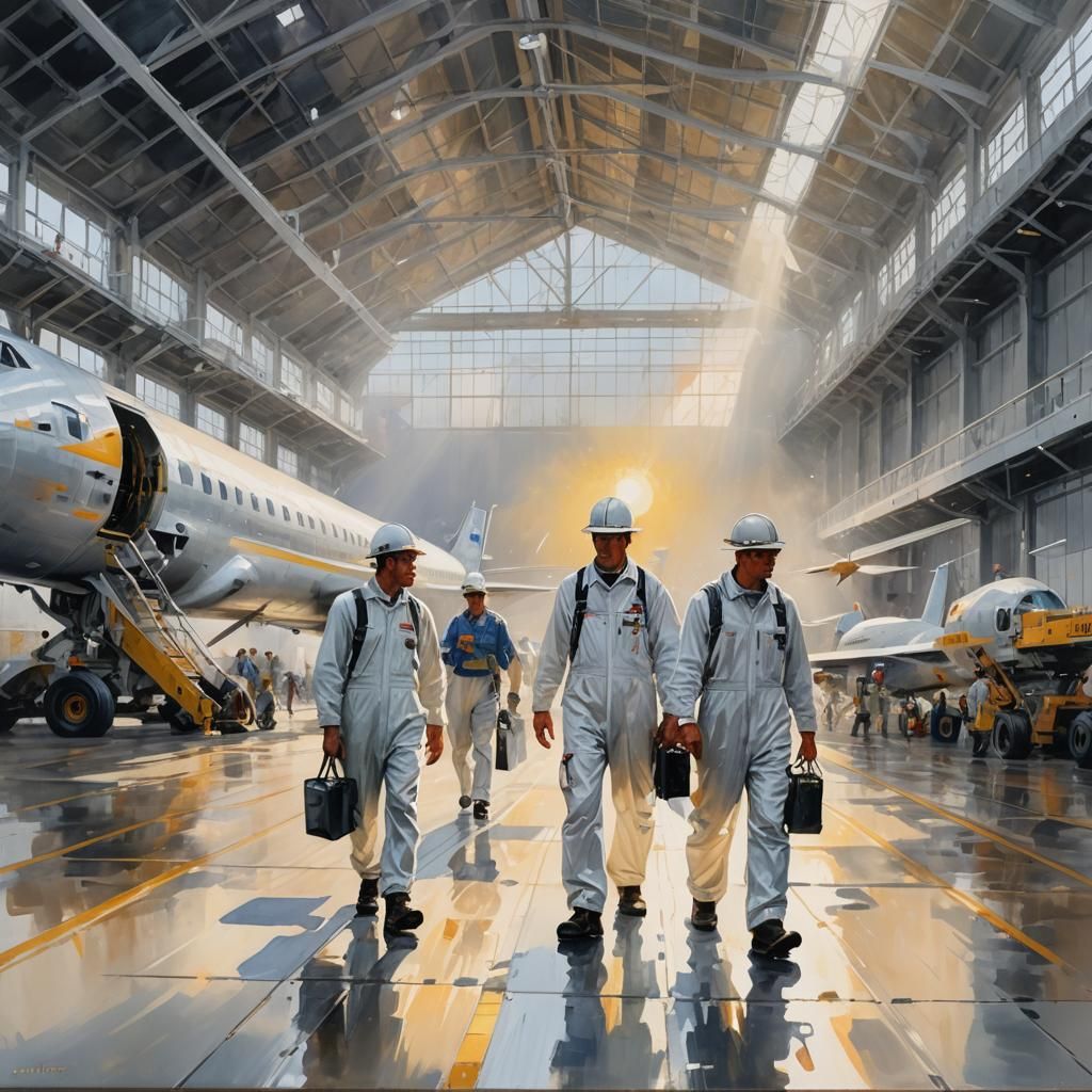 Airport Hangar: Gouache Watercolor Impressionist Style