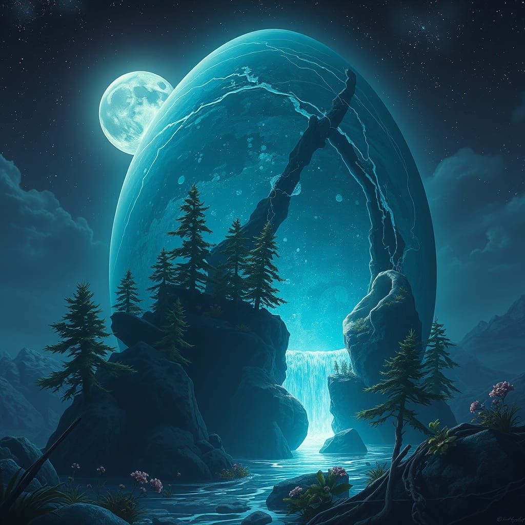 Bioluminescent Earth Egg in Surreal Concept Art