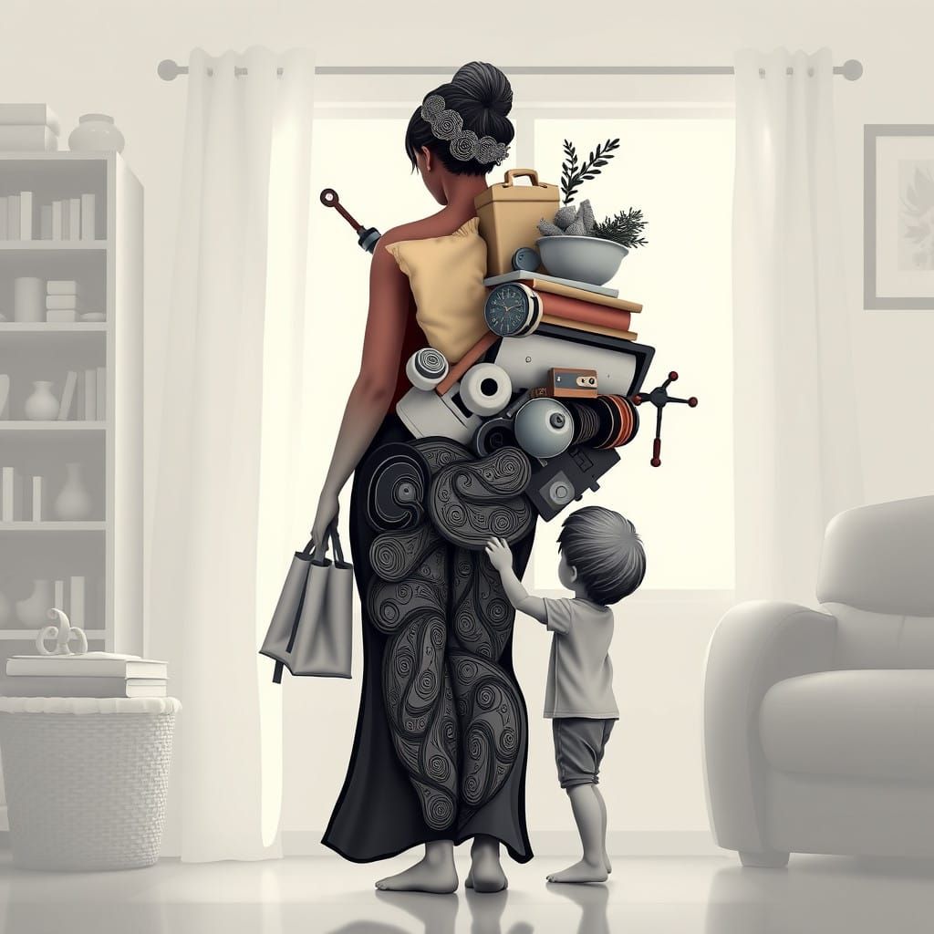 A Mother's Burden in Abstract Fractal Style