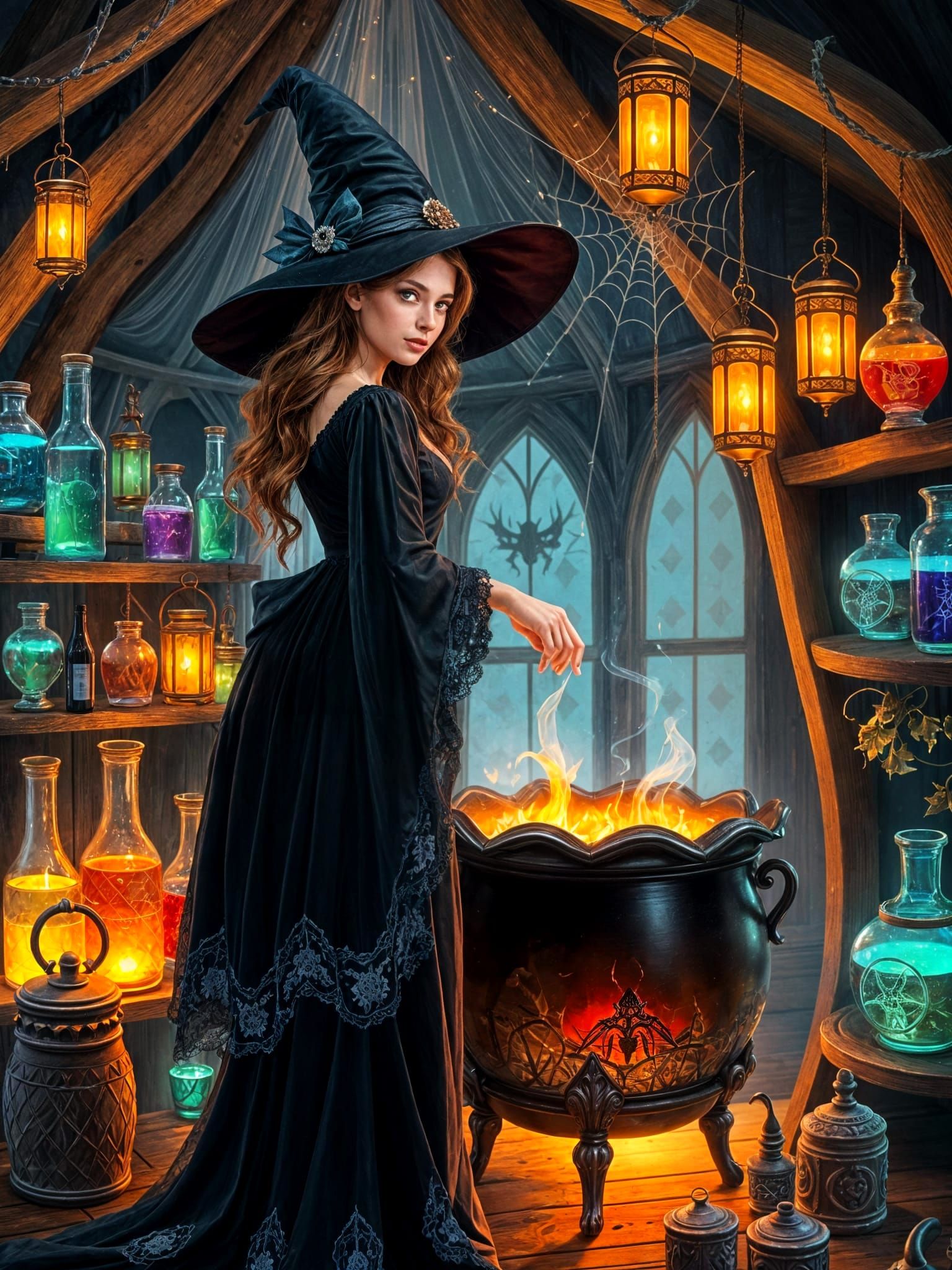 Enchanted Witch's Lair in a Witches Hat Chamber