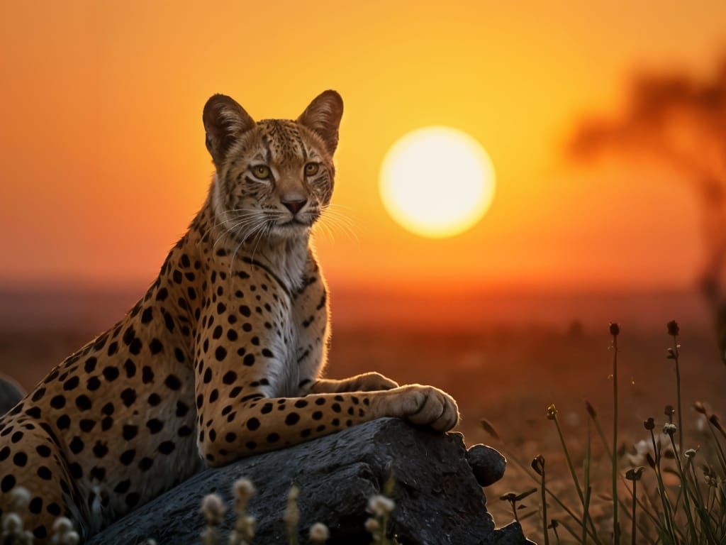 Majestic Cheetah Gazes at Sunset: Digital Painting