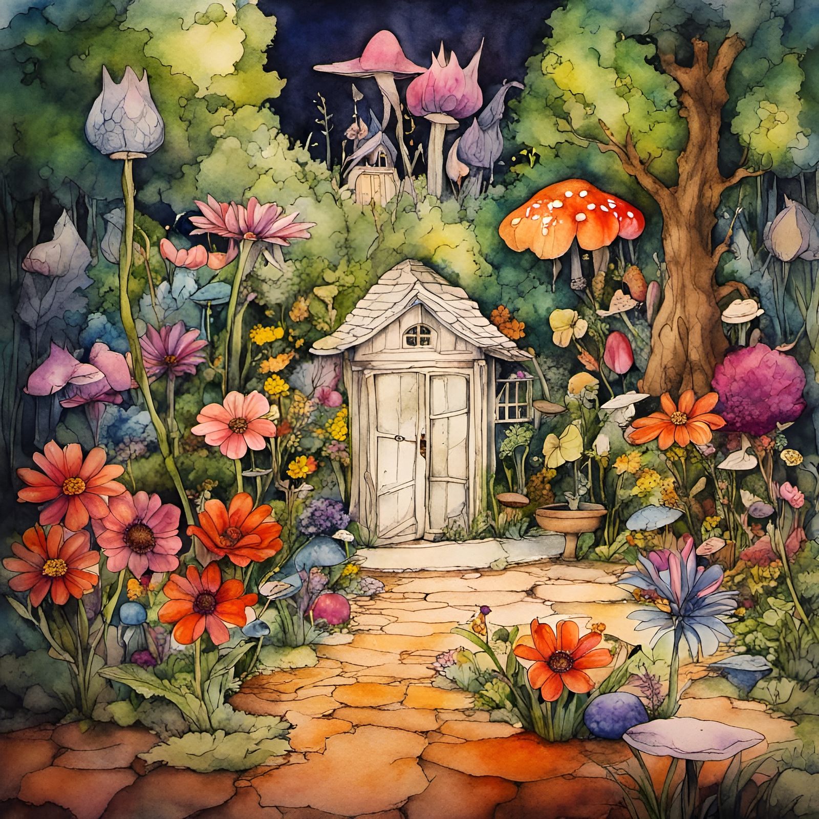 Fantasy fairy flower garden, fairy house