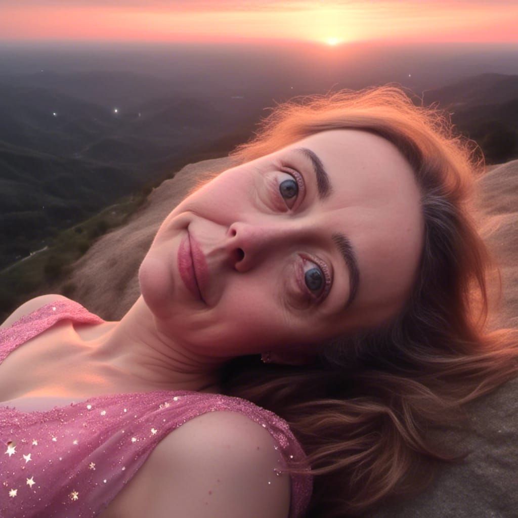 Ethereal Sunset: Hyperrealistic Girl Gazing at Stars