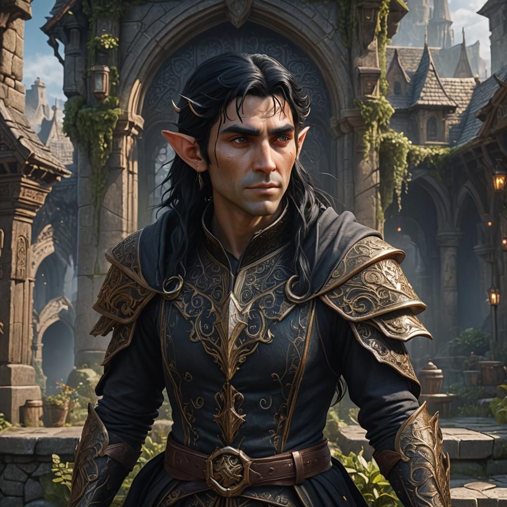 Fantastical Elf with Black Hair, Detailed Art