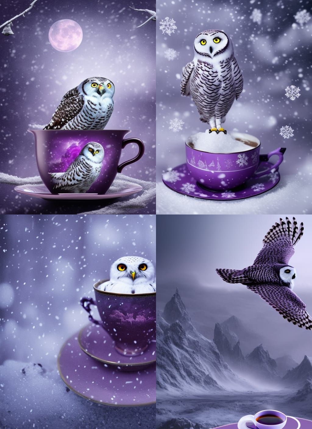 Snowy Owl in Teacup: Digital Matte Painting