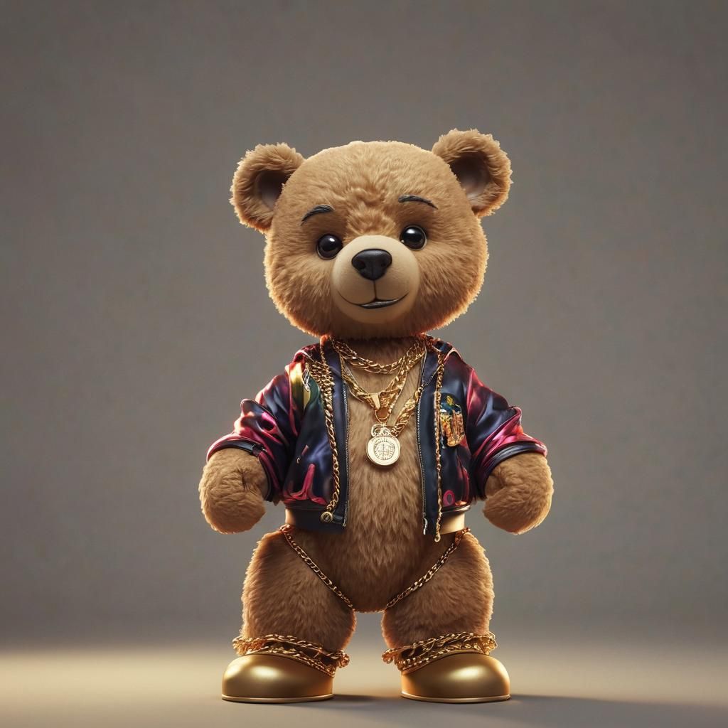 Teddy Bear Rapper in 3D Cartoon Style