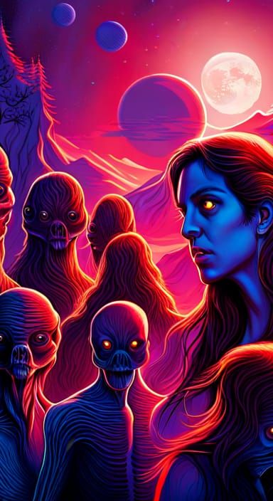 Aliens Playing Ball Game in 1970s Poster Art