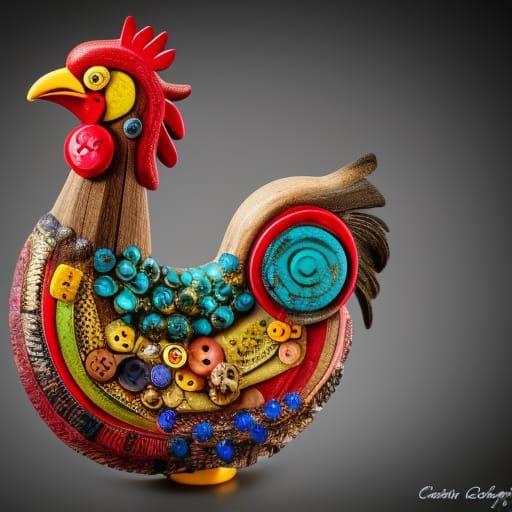 Colorful Rooster Assemblage Art Ornament