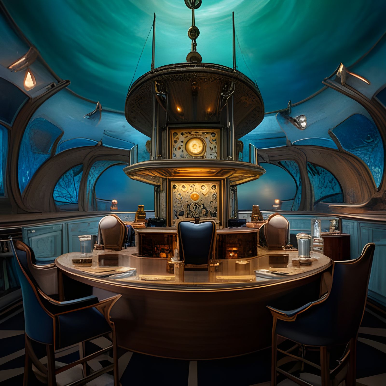 16th Century Submarine Lounge in Hyperrealistic Style