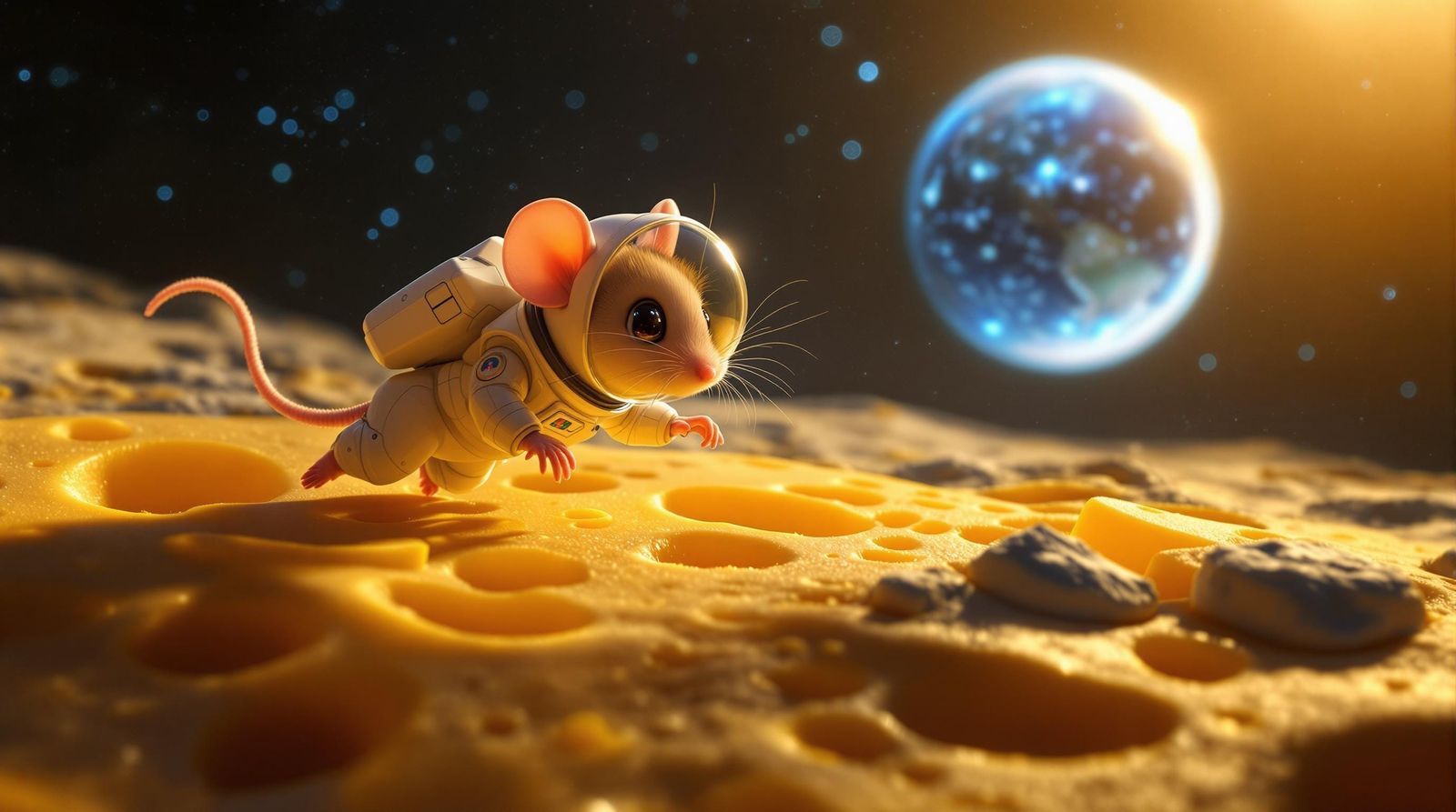 Whimsical Space Mouse Discovers Cheesy Moon