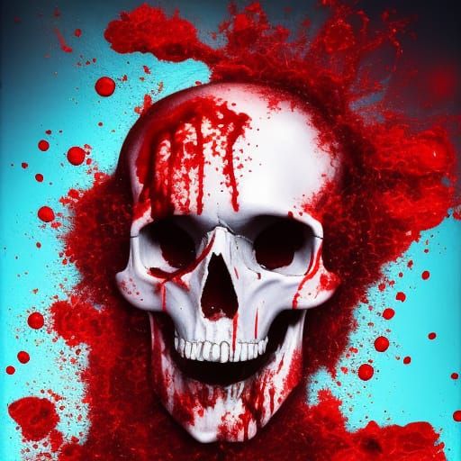 Hyperrealistic Skull Bathed in Blood Splash Art
