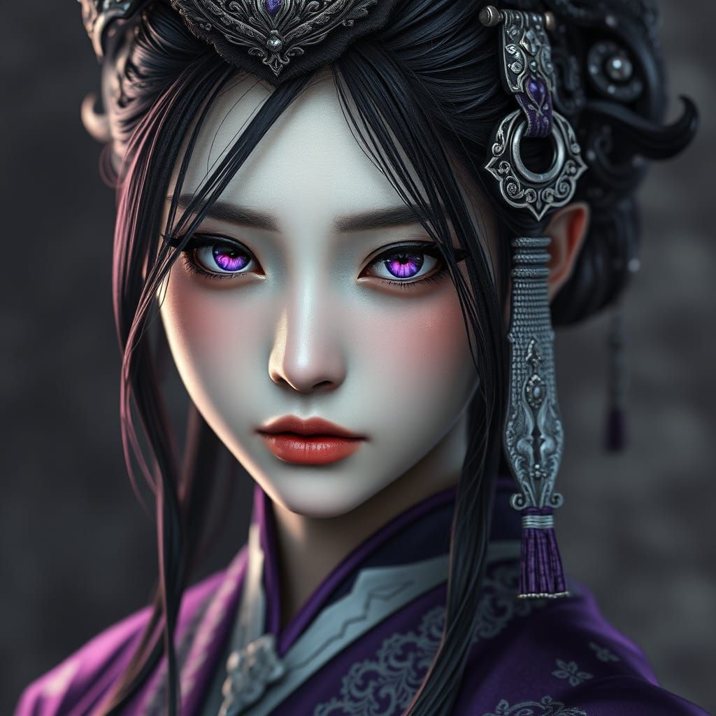 Exquisite Medieval Princess in Charcoal and Iridescent Accen...