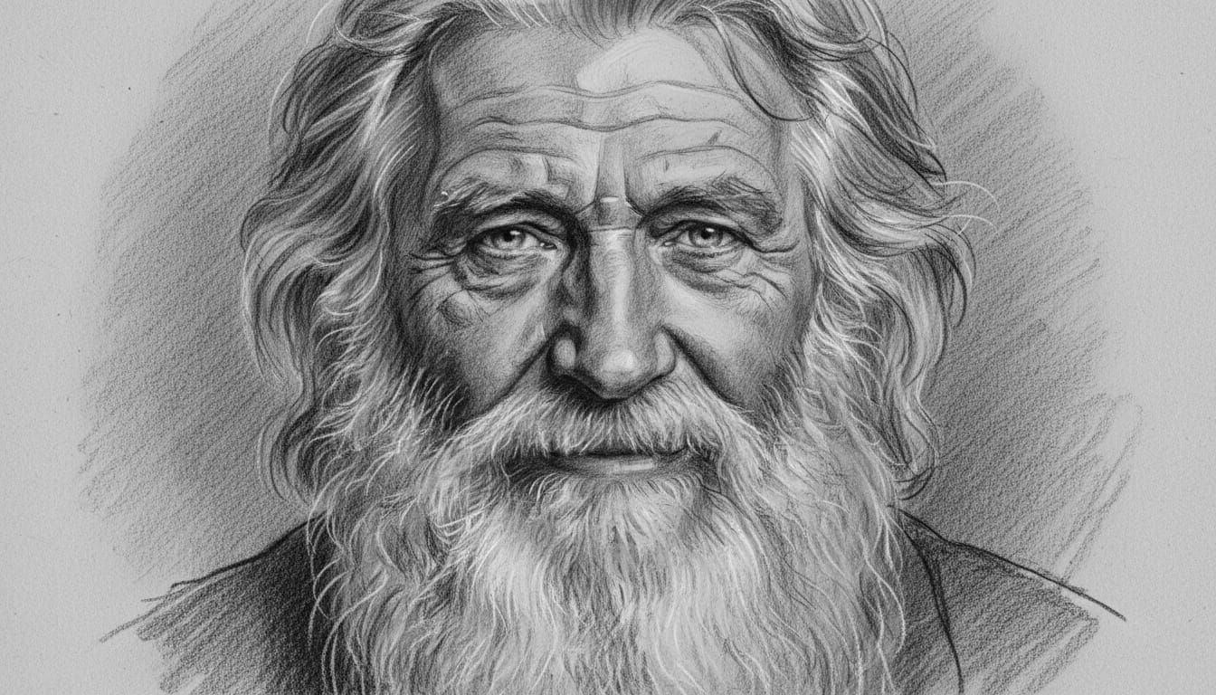 Kind Old Man Portrait in Charcoal Sketch Style