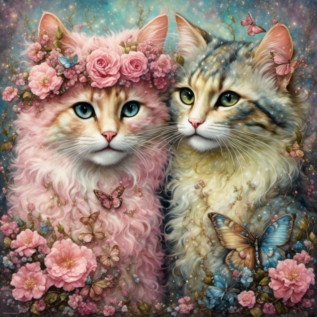 Cats in Love: Watercolor on Antique Paper