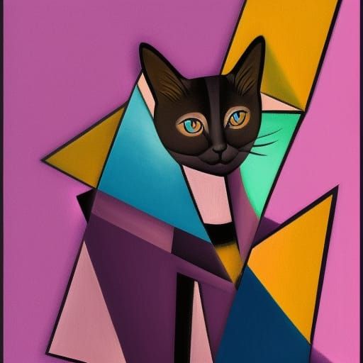 Geometric Siamese Cat in Cubist Art Deco Style