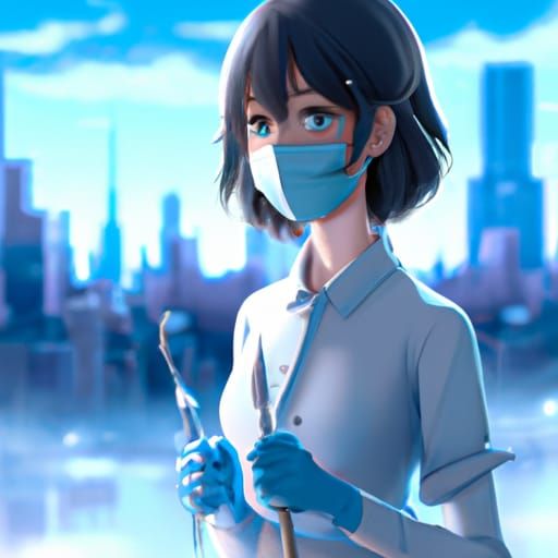 Female Dentist with Drill in Anime Style