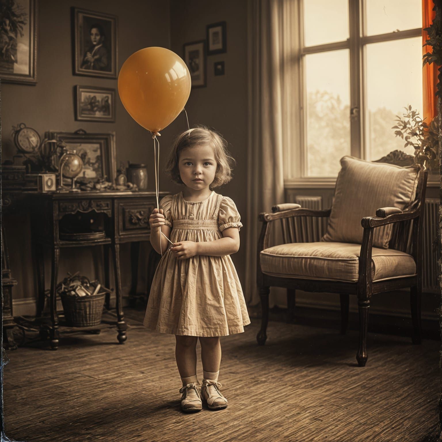 Glitch Art: Child With Balloon in Sepia Tone