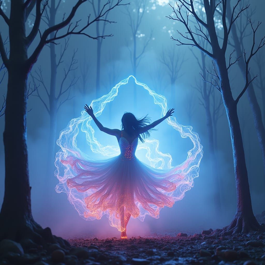 Ethereal Dancer in Iridescent Mist, Fantasy Art